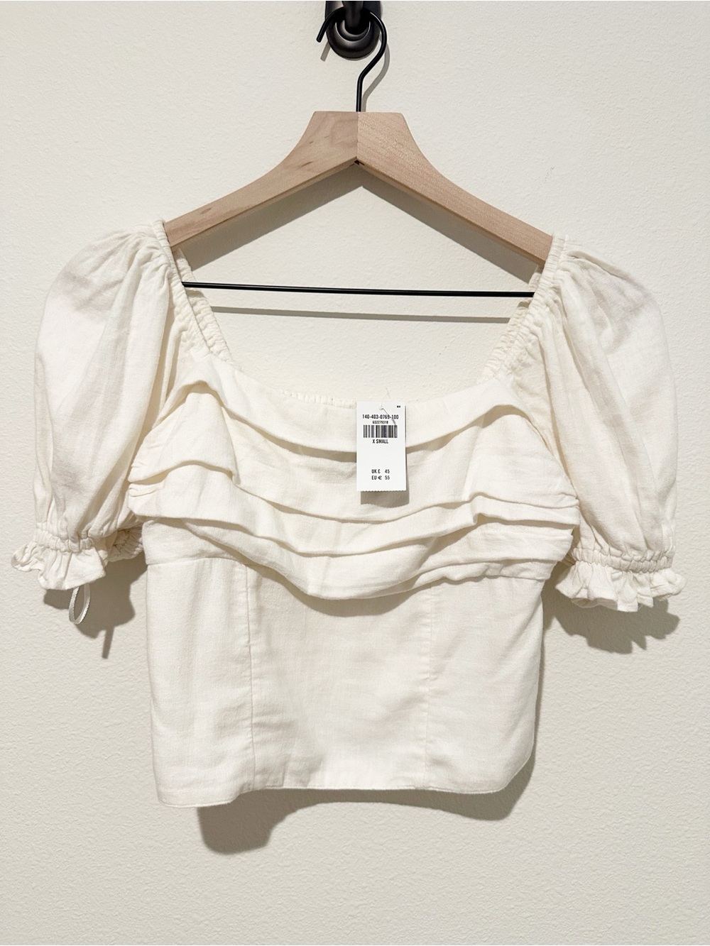 NWT Abercrombie & Fitch White Square-Neck Puff-Sleeve Top - XS